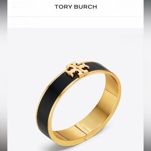 New! Tory Burch Gold Bracelet with Black Enamel Logo Accent